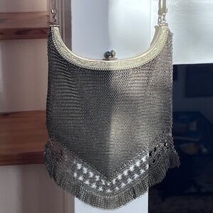 Vintage/Antique? Metal Mesh Bag Handbag Blue crystal clasp